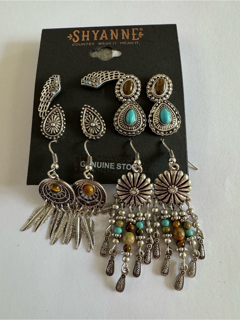 Shyanne Silver-Tone Earring Set with Turquoise and Brown Accents